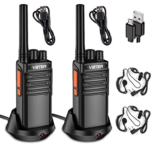 VBTER Walkie Talkies Rechargeable with Earpieces Mic, Two-Way Radios Long Range USB Cable Charging 14 Channel Handheld Transceiver Walky Talky（2 Pack）