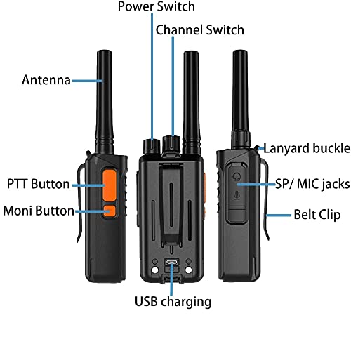 VBTER Walkie Talkies Rechargeable with Earpieces Mic, Two-Way Radios Long Range USB Cable Charging 14 Channel Handheld Transceiver Walky Talky（2 Pack）