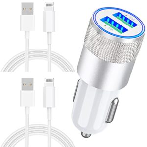 [apple mfi certified] iphone car charger, 4.8a/24w dual usb car fast charger power rapid adapter with 2pack lightning to usb cable quick sync charging for iphone 13/12/11/xs/xr/x/8/7/se/airpods/ipad