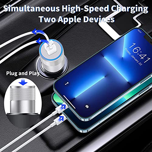 [Apple MFi Certified] iPhone Car Charger, 4.8A/24W Dual USB Car Fast Charger Power Rapid Adapter with 2Pack Lightning to USB Cable Quick Sync Charging for iPhone 13/12/11/XS/XR/X/8/7/SE/Airpods/iPad