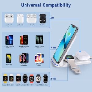 Wireless Charger, Wireless Charging Station for iPhone 14/13/12/11/Pro Max/X/XR/XS Max/8/Plus, 3 in 1 Wireless Charger Stand for Apple Watch, AirPods pro/2/3(White)