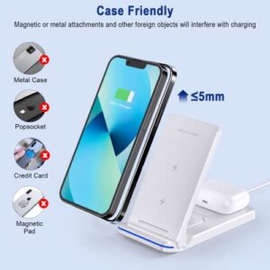 Wireless Charger, Wireless Charging Station for iPhone 14/13/12/11/Pro Max/X/XR/XS Max/8/Plus, 3 in 1 Wireless Charger Stand for Apple Watch, AirPods pro/2/3(White)