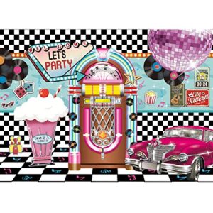 maijoeyy 7x5ft back to 50s backdrop for birthday rock roll party 1950s soda shop photo backdrops 50’s 60’s sock hop party decorations retro diner time rock roll classic car party decoration banner