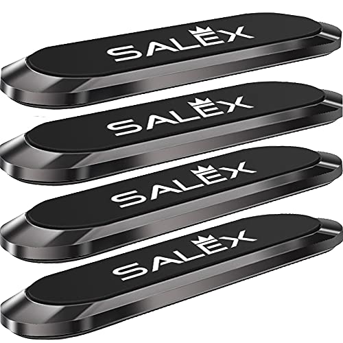 SALEX Flat Magnetic Phone Mounts 4 Pack. Black Cell Phone Holder for Car Dashboard, Wall, Truck. Universal Stick on iPad Wall Magnet Mount Kit for Tablets, Smartphones. Magnetic Phone Mount for iPhone