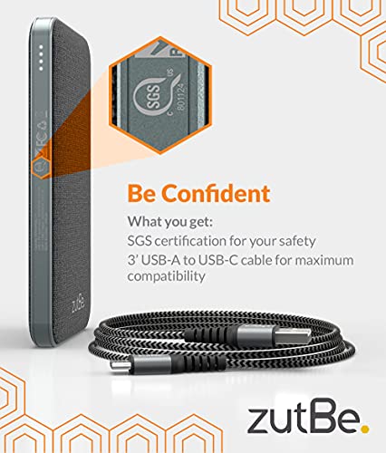 zutBe PowerTrip 10000mAh Portable Charger with 1 USB-C 2 USB-A Ports and 18W of Power Delivery PD Charge Any iPhone 14/13/12/11/ Samsung Galaxy iPad Pixel Switch and More (Wall Charger Not Included)