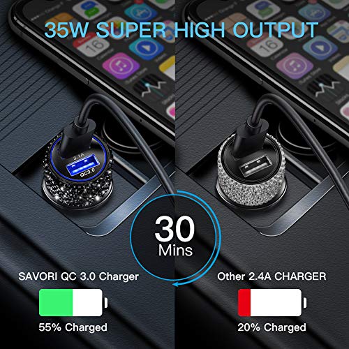 Dual USB Car Charger Quick Charge 3.0 Car Adapter Car Decorations Bling Fast Charging Charger Compatible for iPhone 11/11pro/ MAX/XS/XR/X/10, iPad, Samsung S10/S10+/S9, Google Pixel 4/4 XL etc