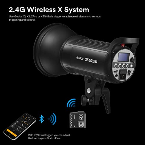 Godox SK400II-V （2023 New Upgrade） 400Ws Bowens Mount Photo Studio 5600±200K Strobe Light Built-in 2.4G Wireless X System with LED Modeling Lamp Bowens Mount Photography Flashes