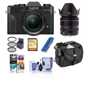 fujifilm x-t30 mirrorless camera with xf 18-55mm f/2.8-4 r lm ois lens – black – bundle with camera case, 32gb u3 sdhc card, cleaning kit, card reader, 58mm filter kit, pc software package