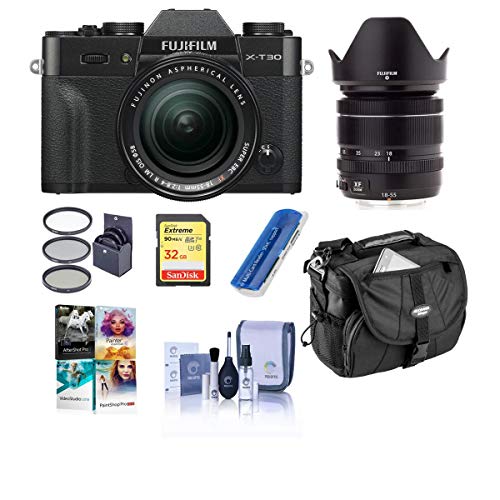 Fujifilm X-T30 Mirrorless Camera with XF 18-55mm f/2.8-4 R LM OIS Lens - Black - Bundle with Camera Case, 32GB U3 SDHC Card, Cleaning Kit, Card Reader, 58mm Filter Kit, PC Software Package