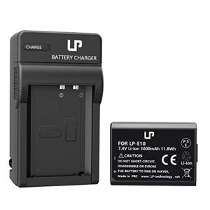 lp-e10 battery charger pack, lp 1-pack battery & charger, compatible with canon eos rebel t3, t5, t6, t7, t100, 1100d, 1200d, 1300d,1500d,2000d,3000d, 4000d kiss x50, x70 (not for t3i t5i t6i t6s t7i)