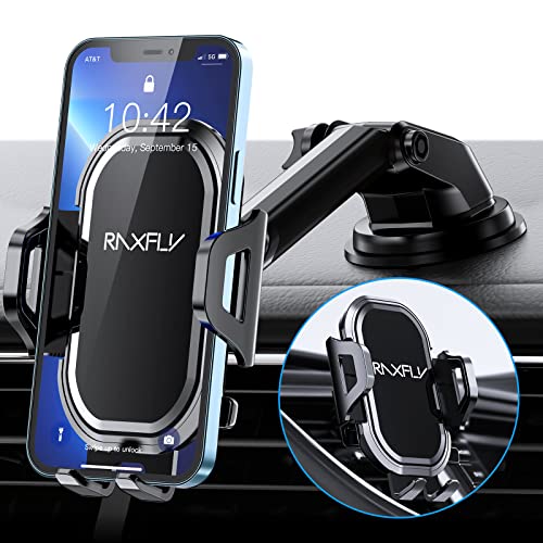 RAXFLY Phone Car Holder Mount Windshield/Air Vent/Dashboard Cell Car Phone Holder for Car 360 Degree Rotation Universal Suction Mount Stand Compatible with iPhone 13 Samsung S21 Plus All Smartphones