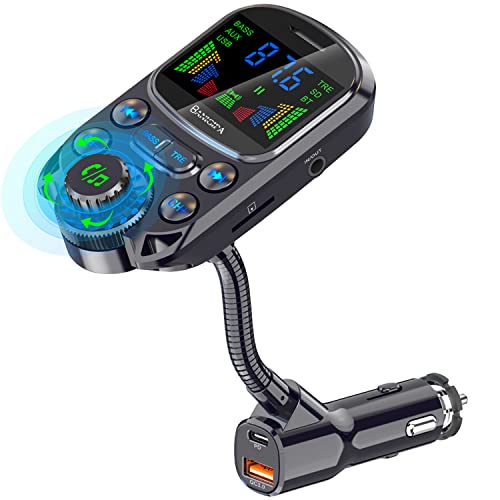 BANIGIPA Upgraded 5.3 Bluetooth FM Transmitter for Car, Hands-Free Wireless Car Stereo Adapter w/ 1.5" Color LCD, 30W USB C PD QC3.0 Fast Charger, 4 Music Play Modes, HiFi BASS&TRE, U Disk/TF/AUX