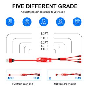 Yifchoti 3 Pack 3 in 1 Multi USB Retractable Charger Cable,Fast Multiple Charging Cord Adapter with IP/USB-C/Micro-USB Port Adapter, Compatible with Cell Phones Tablets Universal Use