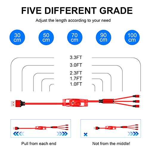 Yifchoti 3 Pack 3 in 1 Multi USB Retractable Charger Cable,Fast Multiple Charging Cord Adapter with IP/USB-C/Micro-USB Port Adapter, Compatible with Cell Phones Tablets Universal Use