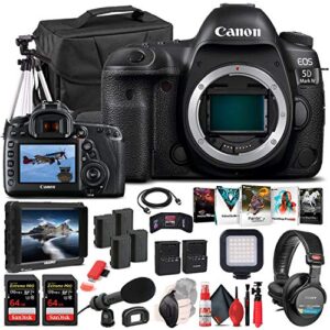 canon eos 5d mark iv dslr camera (body only) (1483c002), 4k monitor, pro headphones, pro mic, 2 x 64gb memory card, case, corel photo software, tripod, 3 x lpe6 battery + more (renewed)