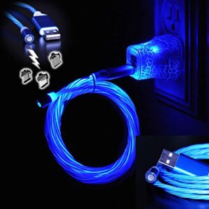 lytecordz – light up magnetic quick connect release led charging charger cable usb cord with light up wall adapter block (blue, 6 feet, universally compatible with iphone, android, and type c phones)