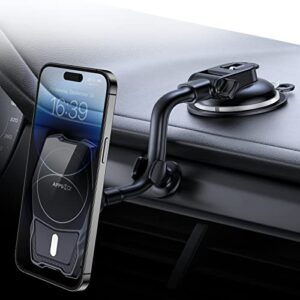 APPS2Car Fit for MagSafe Car Mount for iPhone Holder [17 N52 Magnets] Phone Holder for Car, Suction Cup 8in Long Arm Magnetic Phone Mount for Dashboard Windshield for iPhone 12/13/14 Magsafe Case