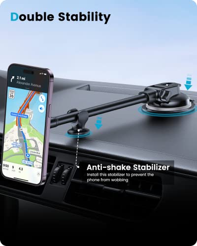 APPS2Car Fit for MagSafe Car Mount for iPhone Holder [17 N52 Magnets] Phone Holder for Car, Suction Cup 8in Long Arm Magnetic Phone Mount for Dashboard Windshield for iPhone 12/13/14 Magsafe Case