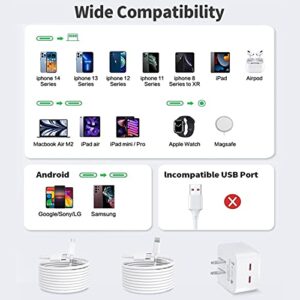 [Apple MFi Certified] iPhone Fast Charger, 35W Dual USB-C Power Adapter PD 3.0 Foldable Wall Charger with 6FT USB-C to Lighitning Cable for iPhone/iPad/AirPod,USB-C to C Cable for Samsung/Huawei/Pixel