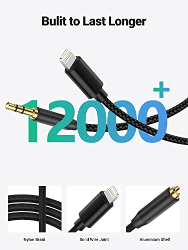 Lightning to 3.5mm Aux Cord, 3.3FT Weave Stereo Audio Cable for iPhone, Compatible with iPhone 14 13 12 11 XS XR X 8 7 6 iPad iPod for Car Home Stereo, Speaker, Headphone, Support All iOS Version