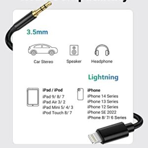 Lightning to 3.5mm Aux Cord, 3.3FT Weave Stereo Audio Cable for iPhone, Compatible with iPhone 14 13 12 11 XS XR X 8 7 6 iPad iPod for Car Home Stereo, Speaker, Headphone, Support All iOS Version