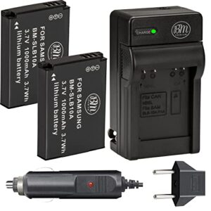 big mike’s electronics bm premium pack of 2 slb-10a batteries and battery charger for samsung ex2f hz15w sl202 sl420 sl620 sl820 wb150f wb250f wb350f wb750 wb800f wb850f wb1100f digital cameras