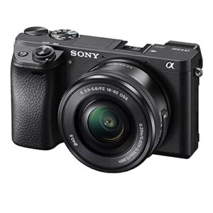 sony alpha a6300 mirrorless camera with 16-50mm lens black ilce6300l/b with soft bag, additional battery, 64gb memory card, card reader, plus essential accessories