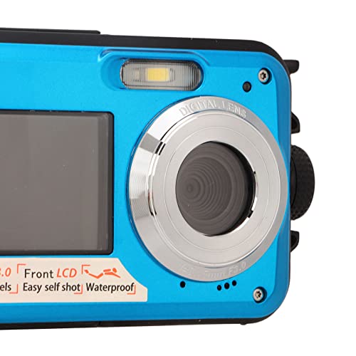 Waterproof Digital Camera, Micro USB 2.0 Full HD Double Screens Waterproof Digital Camera for Photograph Blue