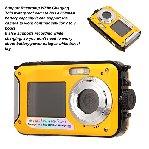 Waterproof Digital Camera, Micro USB 2.0 Full HD Double Screens Waterproof Digital Camera for Photograph Yellow