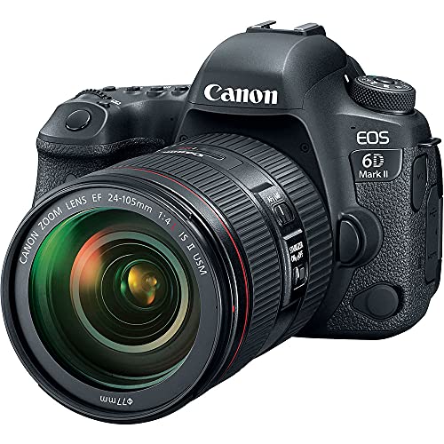 Canon EOS 6D Mark II DSLR Camera with 24-105mm f/4L II Lens (1897C009) + 4K Monitor + Canon EF 24-70mm Lens + Pro Mic + Pro Headphones + 2 x 64GB Memory Card + Color Filter Kit + Case + More (Renewed)