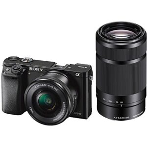 Sony Alpha a6000 Mirrorless Camera with 16-50mm and 55-210mm Lenses ILCE6000Y/B with Soft Bag, Additional Battery, 64GB Memory Card, Card Reader, Plus Essential Accessories