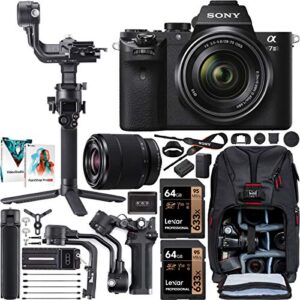 sony a7 ii full-frame alpha mirrorless digital camera a7ii + 28-70mm lens ilce-7m2/k filmmaker’s kit with dji rsc 2 gimbal 3-axis handheld stabilizer bundle + deco photo backpack + software