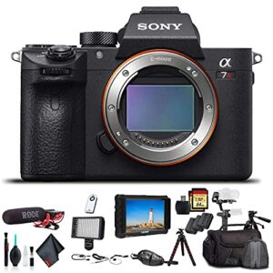 sony alpha a7r iii mirrorless camera ilce7rm3/b with soft bag, zhiyun-tech weebill stabilizer, 2x extra batteries, rode mic, led light, 2x 64gb memory cards, external monitor, essential accessories