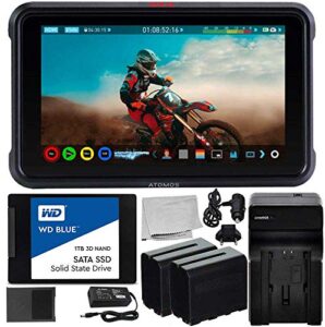 atomos ninja v 5″ 4k hdmi recording monitor with wd blue ssdmini (1tb) essential bundle – includes: 2x rechargeable lithium-ion battery + battery charger + microfiber cleaning cloth