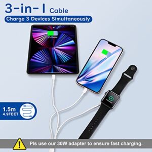 30W USB-C Fast Charger for Apple Watch and iPhone, 3-in-1 Magnetic Charging Cable Compatible with Series 8/7/6/SE/5/4/3/2 and iPhone 14/13/12/11/Pro/Max/Xs/XR/8