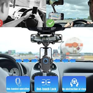 DUCTIAIARY 【2 Generation Upgrade】 Phone Mount for Car丨Adjustable Rearview Cell Mount丨360°Rotatable and Retractable Car Phone Holder, Universal Mirror Phone Holder for All Mobile Phones - More Stable