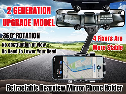 DUCTIAIARY 【2 Generation Upgrade】 Phone Mount for Car丨Adjustable Rearview Cell Mount丨360°Rotatable and Retractable Car Phone Holder, Universal Mirror Phone Holder for All Mobile Phones - More Stable