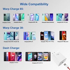 Warp Charger 65W for OnePlus 9R/9RT 5G/9/9 Pro, OnePlus Charger Warp Charge for OnePlus Nord 2 5G/8T/8T+ 5G,USB Wall Plug Block Replacement with Warp Charging USB A to C Cable（3.3ft）