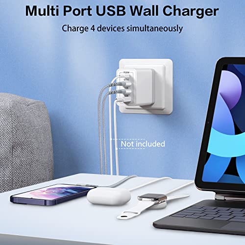 35W USB C Charger Block, 4-Port Upgraded USB Wall Charger USB-C Power Adapter with 2 Pack 10FT Right Angle USB C Cables Compatible for Samsung S22,Google Pixel 7,6,Tablet White