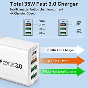 35W USB C Charger Block, 4-Port Upgraded USB Wall Charger USB-C Power Adapter with 2 Pack 10FT Right Angle USB C Cables Compatible for Samsung S22,Google Pixel 7,6,Tablet White