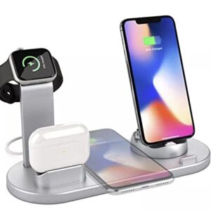 ZENDEU Wireless Charger - 6 in 1 Charger Station - Wireless Charging Station - Phone Charging Station - Wireless Charging Station for Apple Products - Phone and Watch Charging Station (Silver)