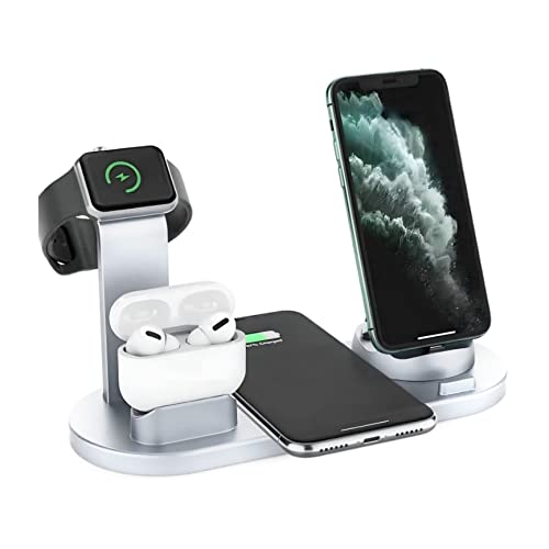 ZENDEU Wireless Charger - 6 in 1 Charger Station - Wireless Charging Station - Phone Charging Station - Wireless Charging Station for Apple Products - Phone and Watch Charging Station (Silver)