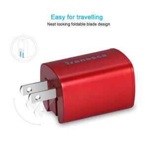 Tranesca Dual USB Wall Chargers Compatible with iPhone SE,Xs/Xs Max, XR/8/7/6S/6S Plus/6 Plus/6 and More-2 Pack (Red)