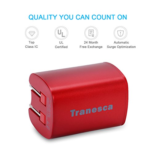 Tranesca Dual USB Wall Chargers Compatible with iPhone SE,Xs/Xs Max, XR/8/7/6S/6S Plus/6 Plus/6 and More-2 Pack (Red)