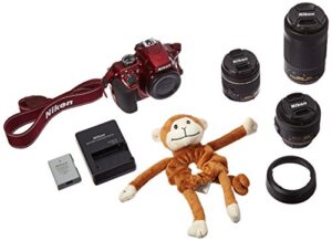 nikon d3400 24.2 mp triple lens ultimate parent’s camera kit, 3.0″, red