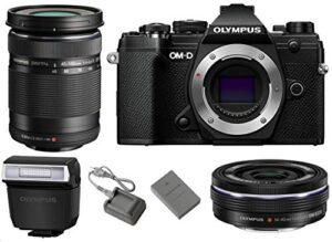 olympus om-d e-m5 mark iii mirrorless digital camera body (black) + m.zuiko digital ed 14-42mm f/3.5-5.6 ez lens (black) + m.zuiko digital ed 40-150mm f/4-5.6 r lens (black)