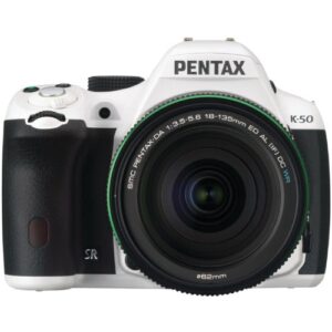 pentax k-50 16mp digital slr camera kit with da 18-135mm wr f3.5-5.6 lens (white)