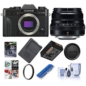 fujifilm x-t30 mirrorless digital camera body, black xf 35mm f/2 r wr lens, black – bundle with 32gb sdhc card, 43mm uv filter, cleaning kit, card reader, software package