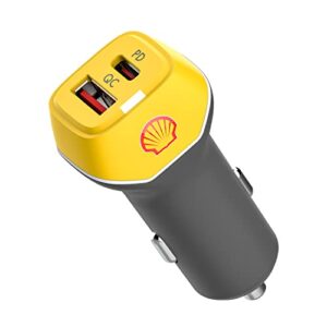 shell dual usb c car charger 38w mini quick usb power adapter, 20w pd usb c + 18w qc usb a fast charging for iphone 12/pro/max/mini/magnet snap, ipad air/mini, android, and more.