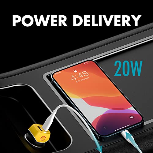 Shell Dual USB C Car Charger 38W Mini Quick USB Power Adapter, 20W PD USB C + 18W QC USB A Fast Charging for iPhone 12/Pro/Max/Mini/Magnet Snap, iPad Air/Mini, Android, and More.